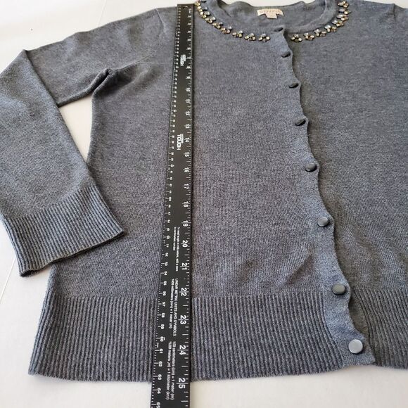Jeweled Neckline Gray Button-Up Cardigan Sweater Merona Size XL Preppy Holiday - Picture 5 of 7